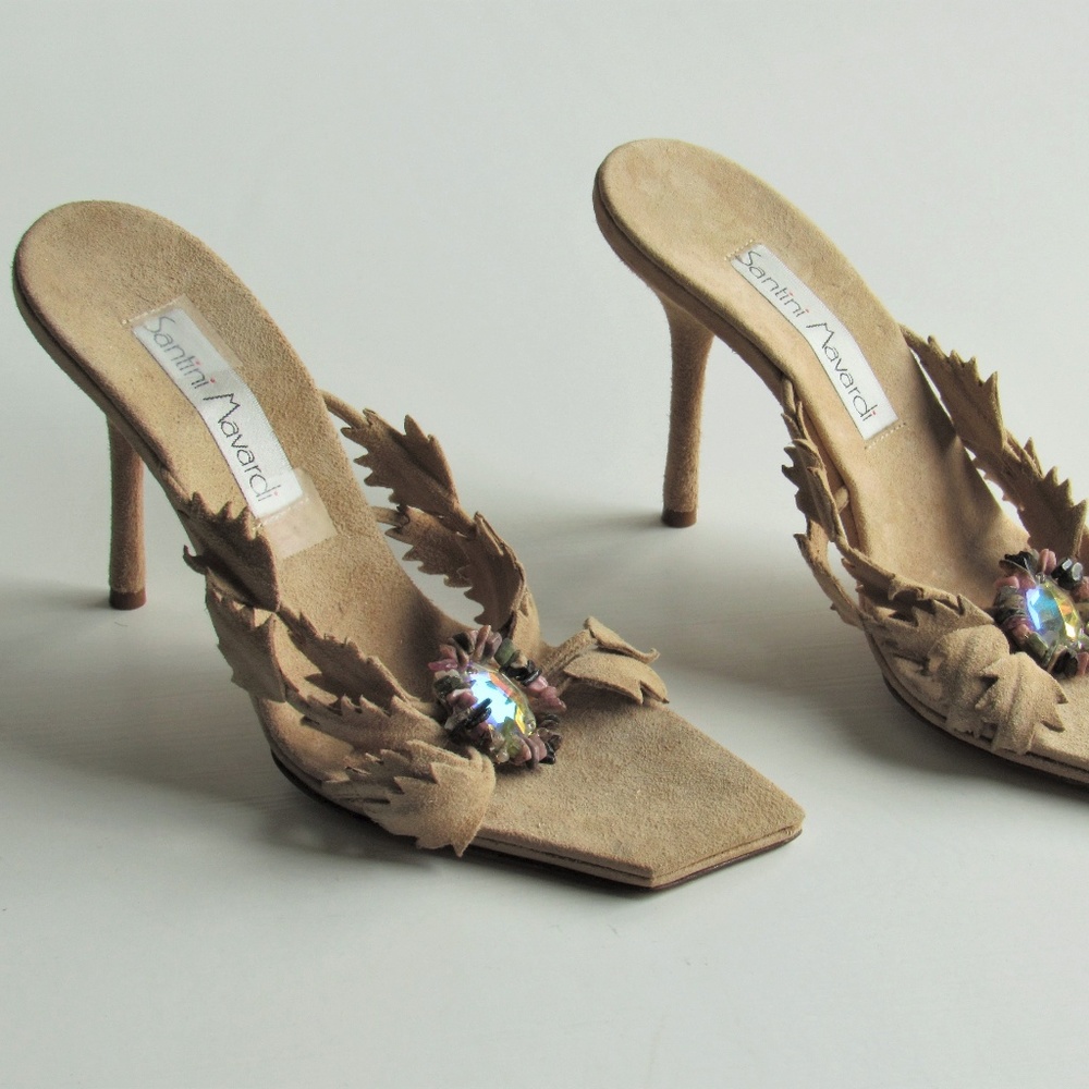 Santini Mavardi Miami Jada Jeweled Suede Sandals